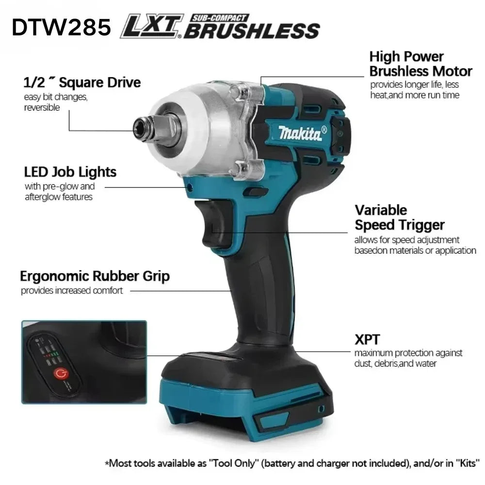 Llave de Impacto Makita DTW285 18V Brushless 280N.m 1/2" Compatible Batería 18V