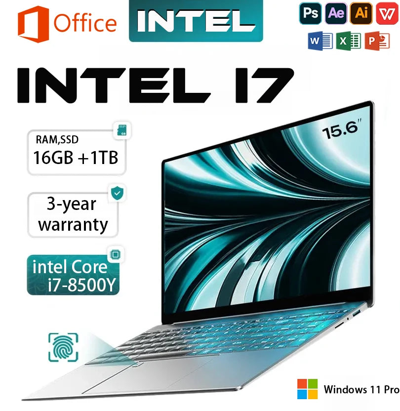 Portátil de 15,6" con procesador Intel Core 8500Y, 16 GB de RAM