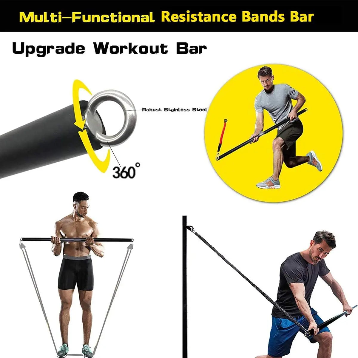 Barra de entrenamiento, juego de bandas de resistencia para fitness, pilates