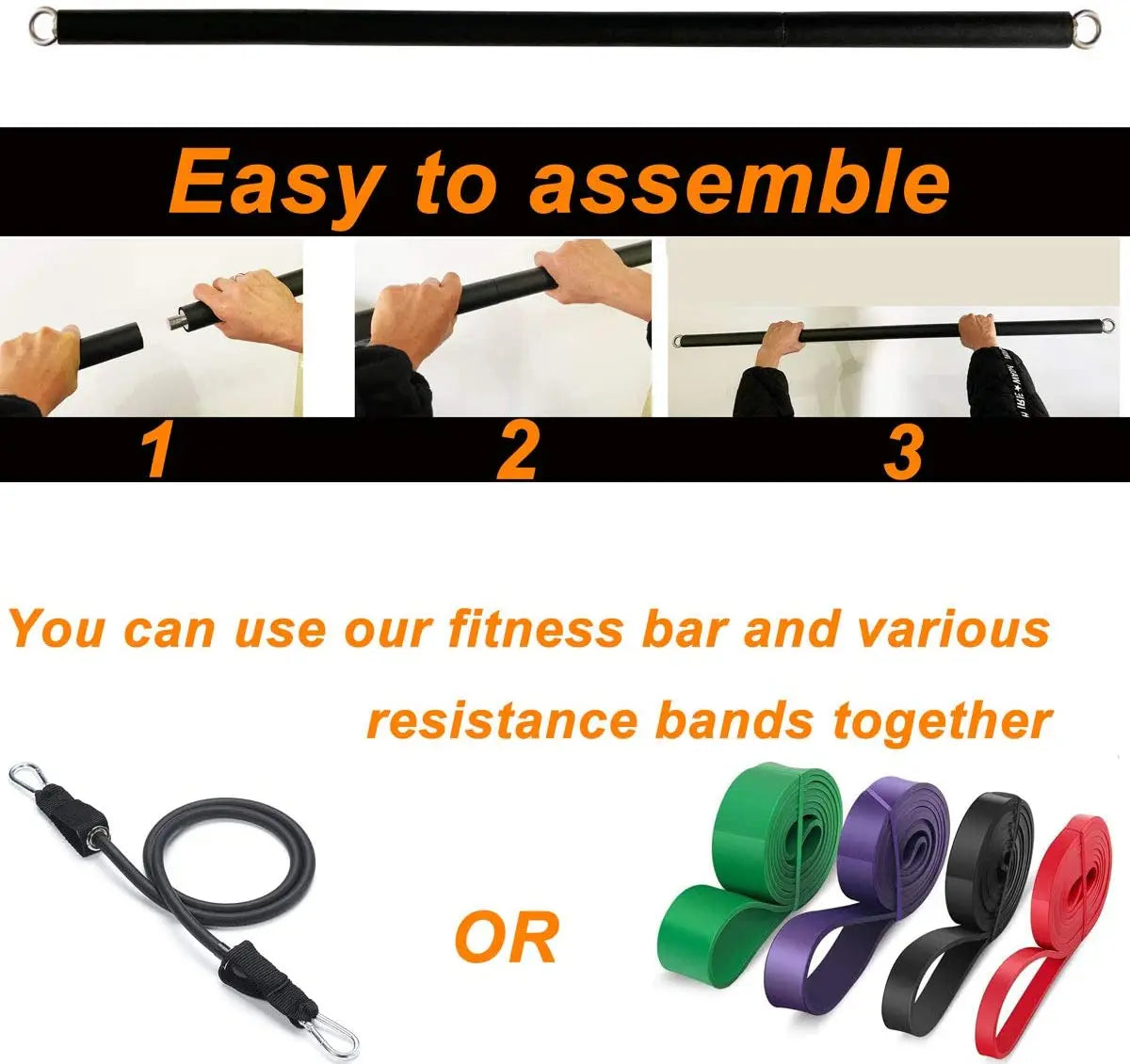 Barra de entrenamiento, juego de bandas de resistencia para fitness, pilates