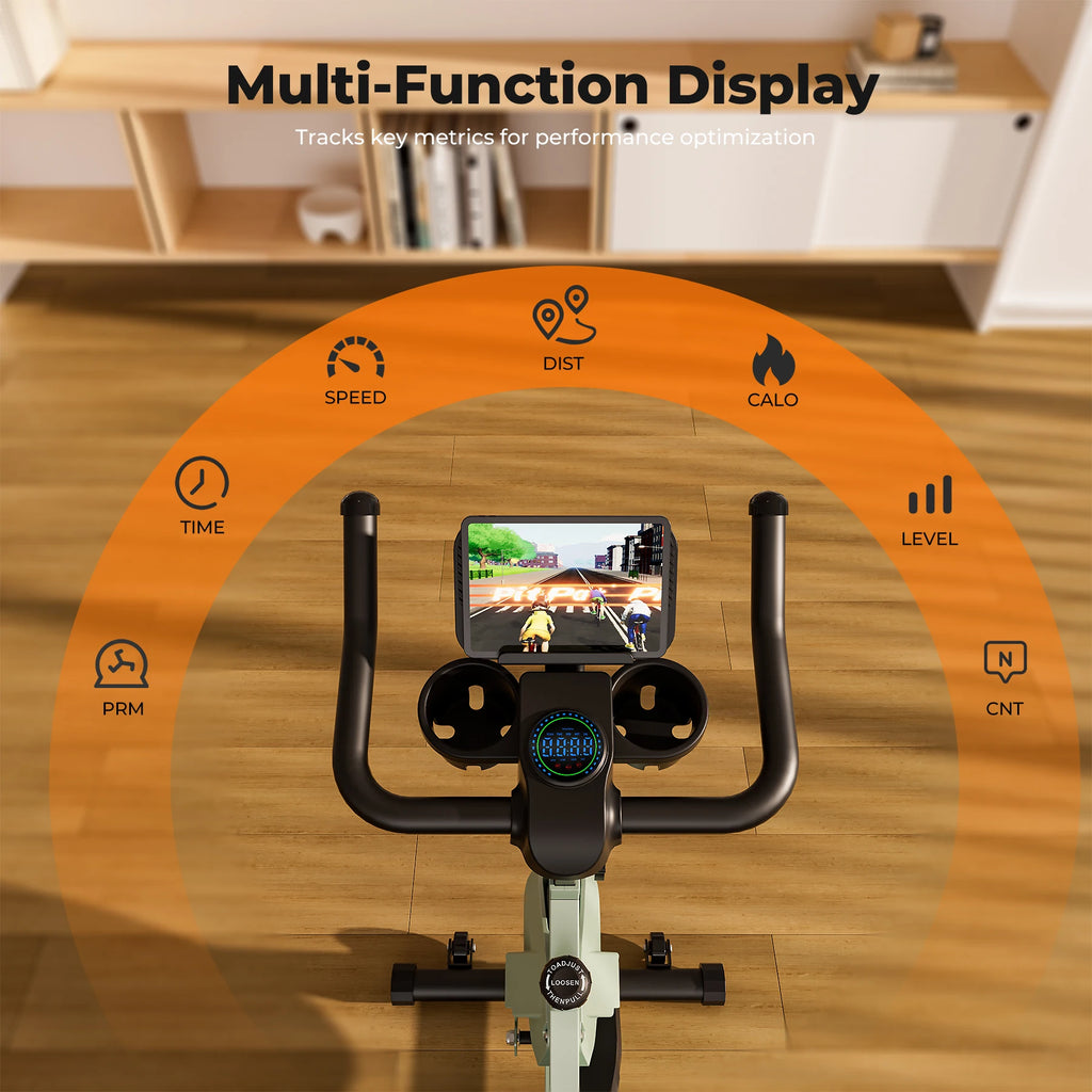 Bicicleta estática con control magnético Superun, soporte grande para tableta