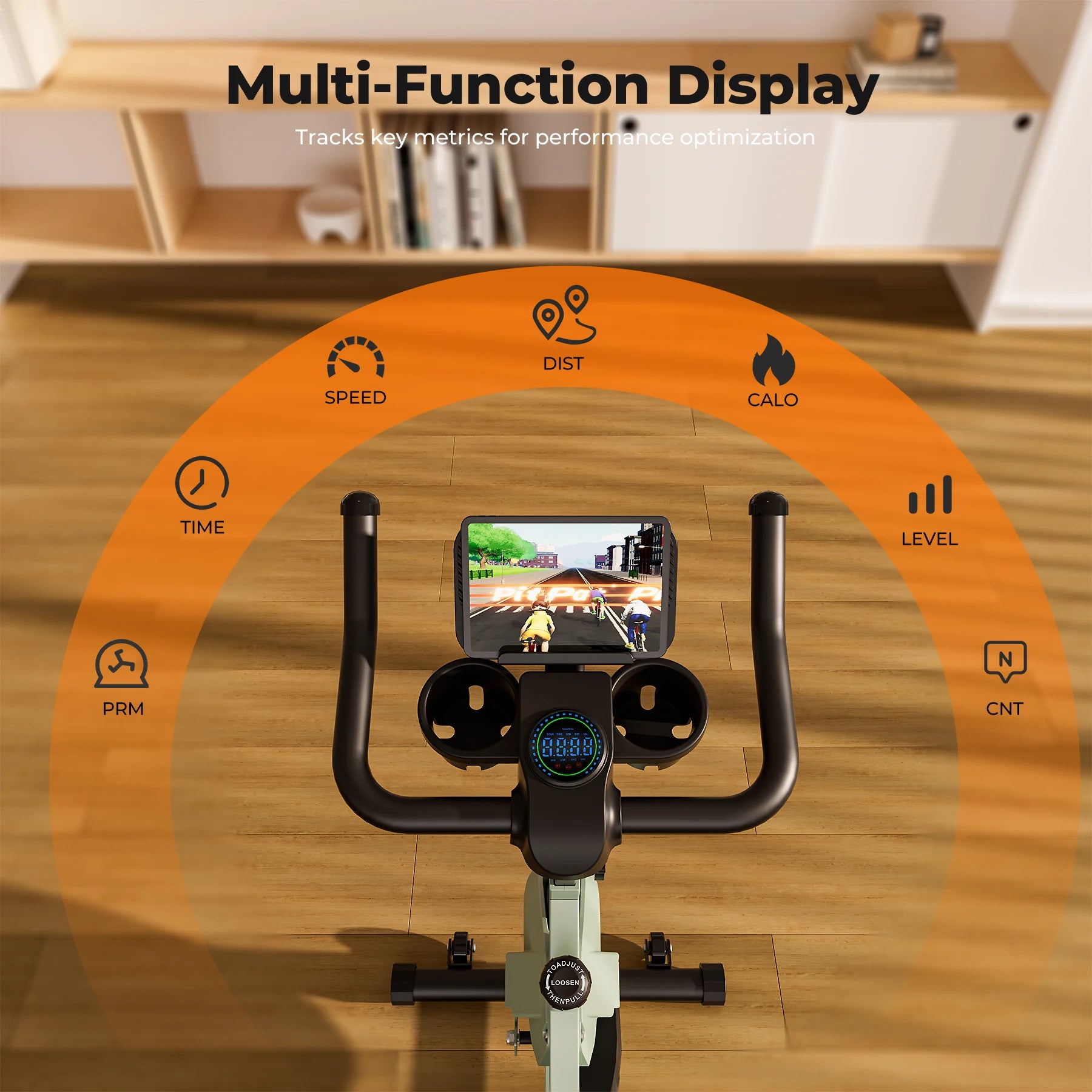 Bicicleta estática con control magnético Superun, soporte grande para tableta