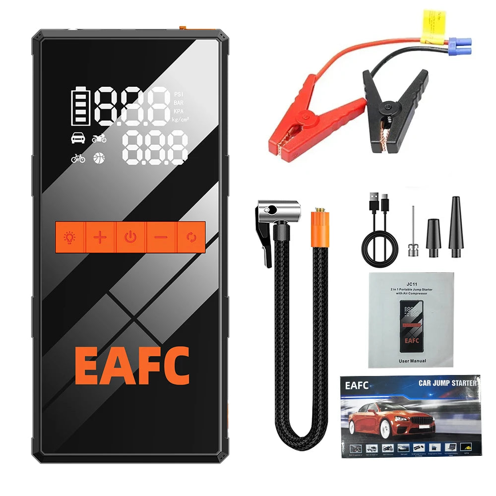 EAFC 4-in-1 Car Emergency Jump Starter 1200A Peak Current 150PSI Air Pump Tire Inflator Power Bank Booster Multipurpose Tool