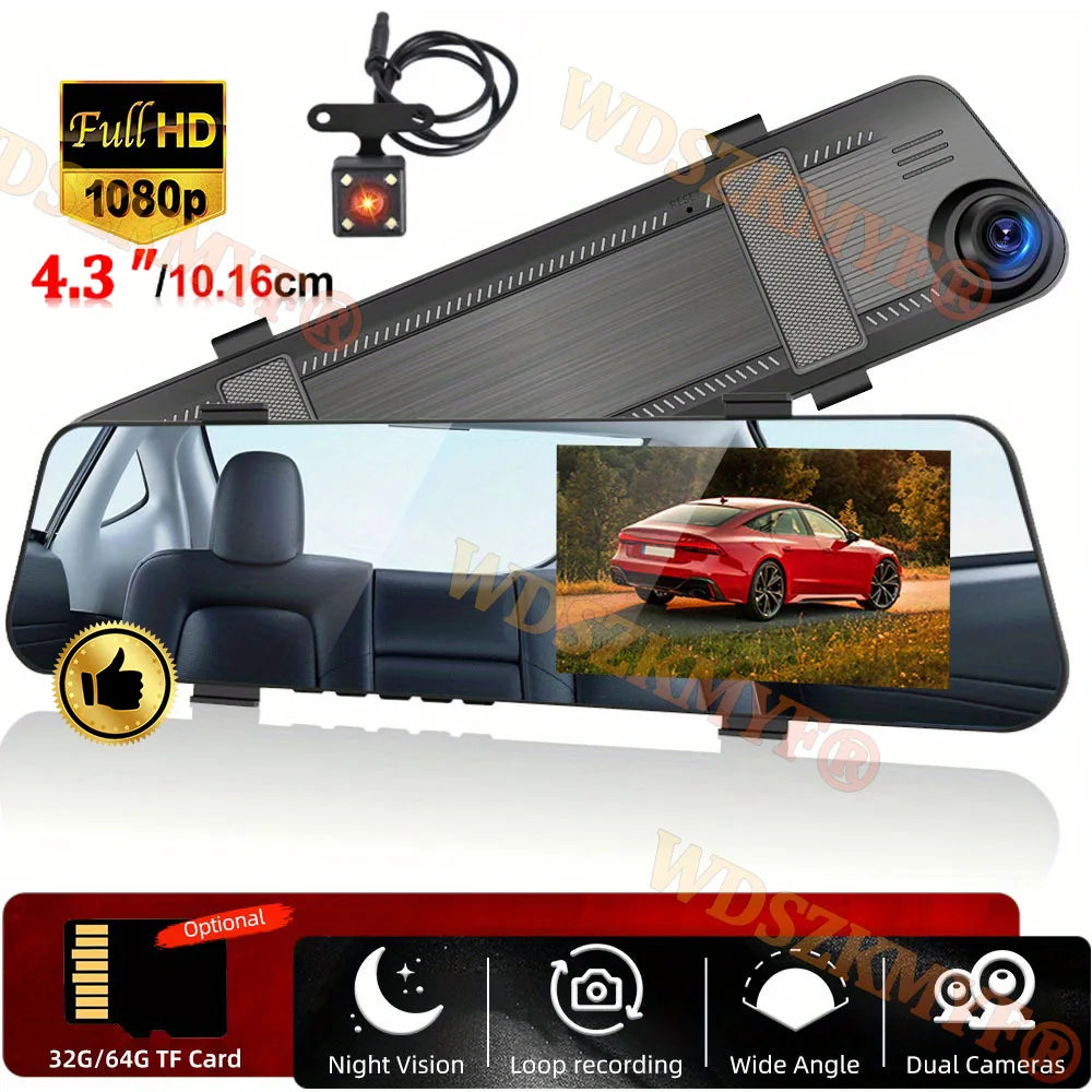 Espejo Retrovisor con Cámara DVR 4.3" Full HD 1080P - Doble Lente