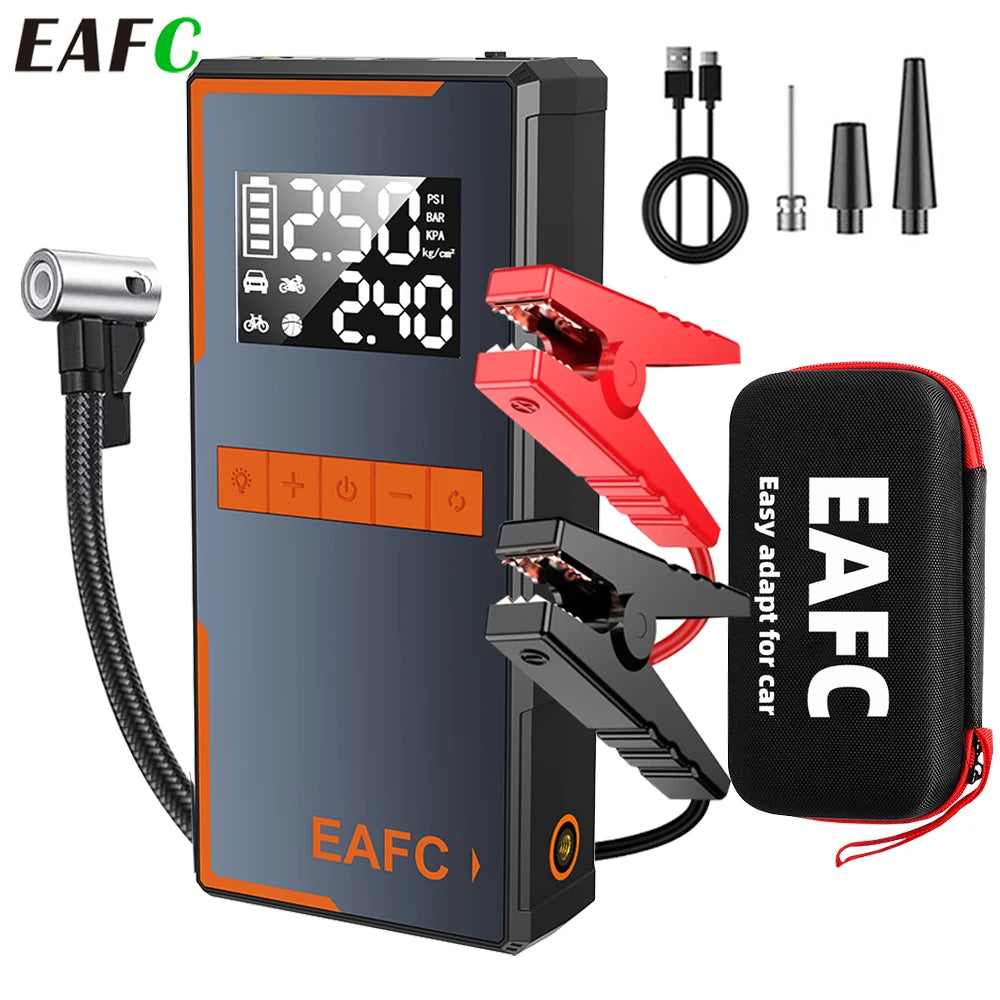 EAFC 4-in-1 Car Emergency Jump Starter 1200A Peak Current 150PSI Air Pump Tire Inflator Power Bank Booster Multipurpose Tool