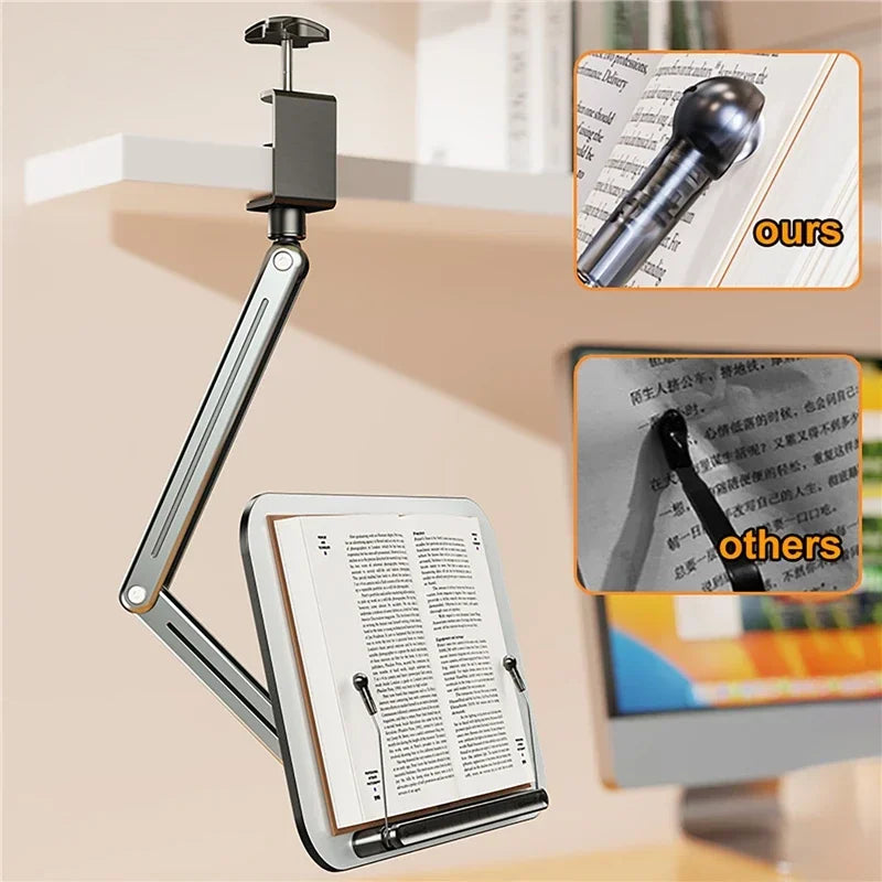 Atril con Pinza para Escritorio - Soporte Ajustable Multiángulo para Libros y Tablets