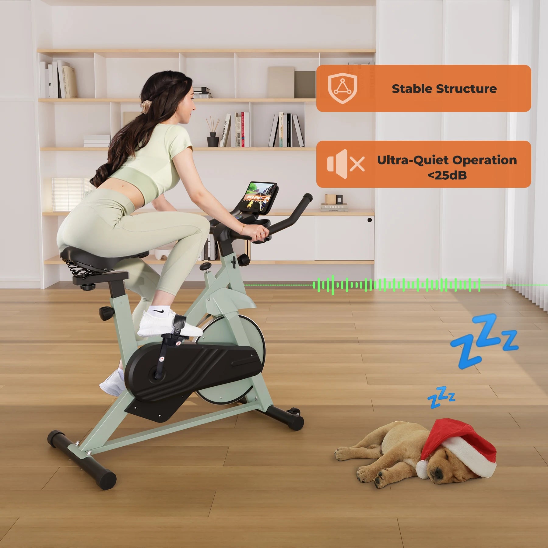 Bicicleta estática con control magnético Superun, soporte grande para tableta