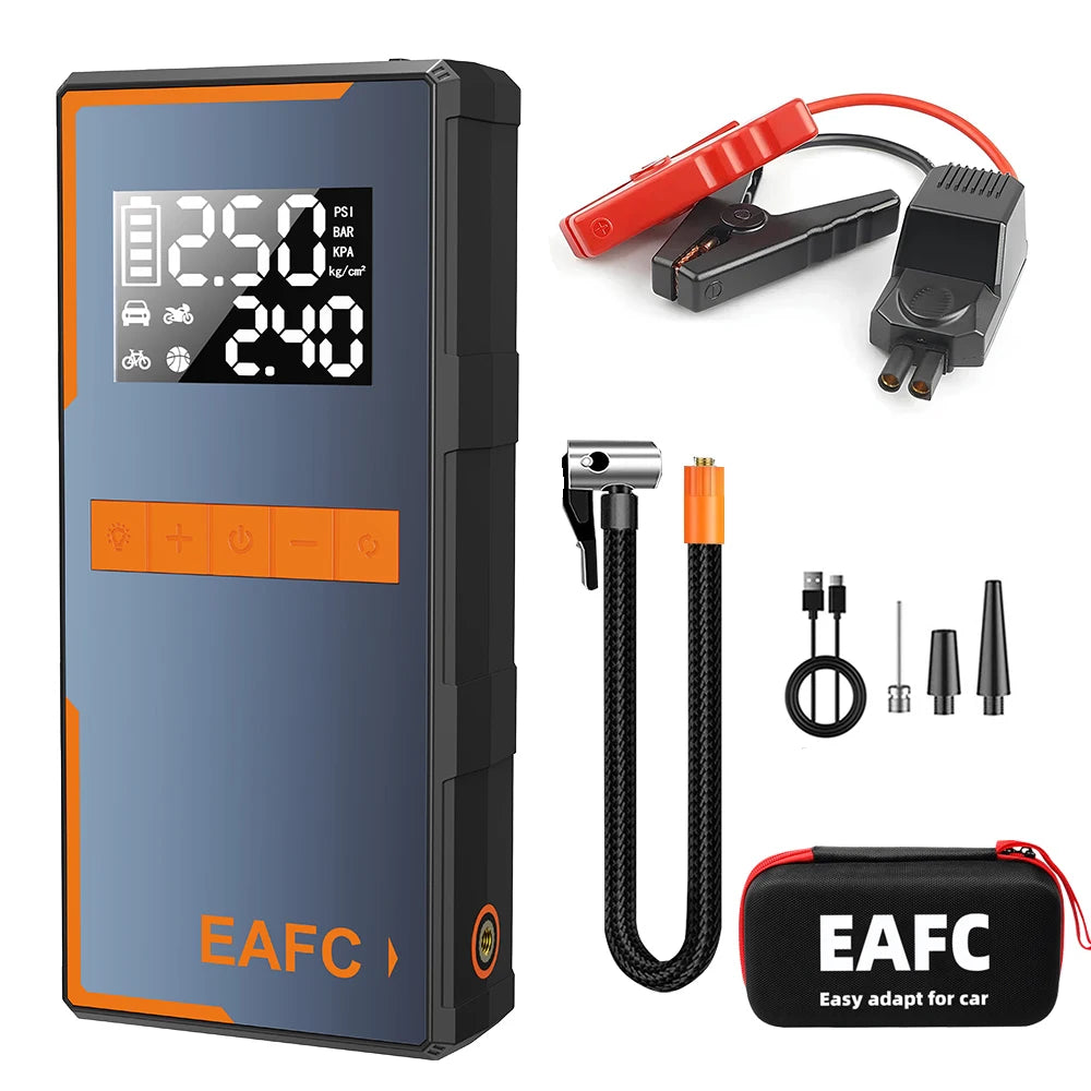 EAFC 4-in-1 Car Emergency Jump Starter 1200A Peak Current 150PSI Air Pump Tire Inflator Power Bank Booster Multipurpose Tool