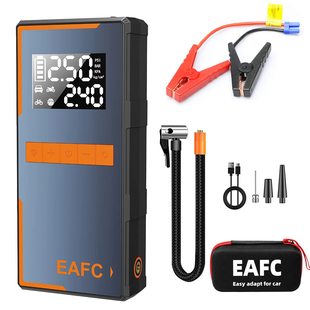 EAFC 4-in-1 Car Emergency Jump Starter 1200A Peak Current 150PSI Air Pump Tire Inflator Power Bank Booster Multipurpose Tool