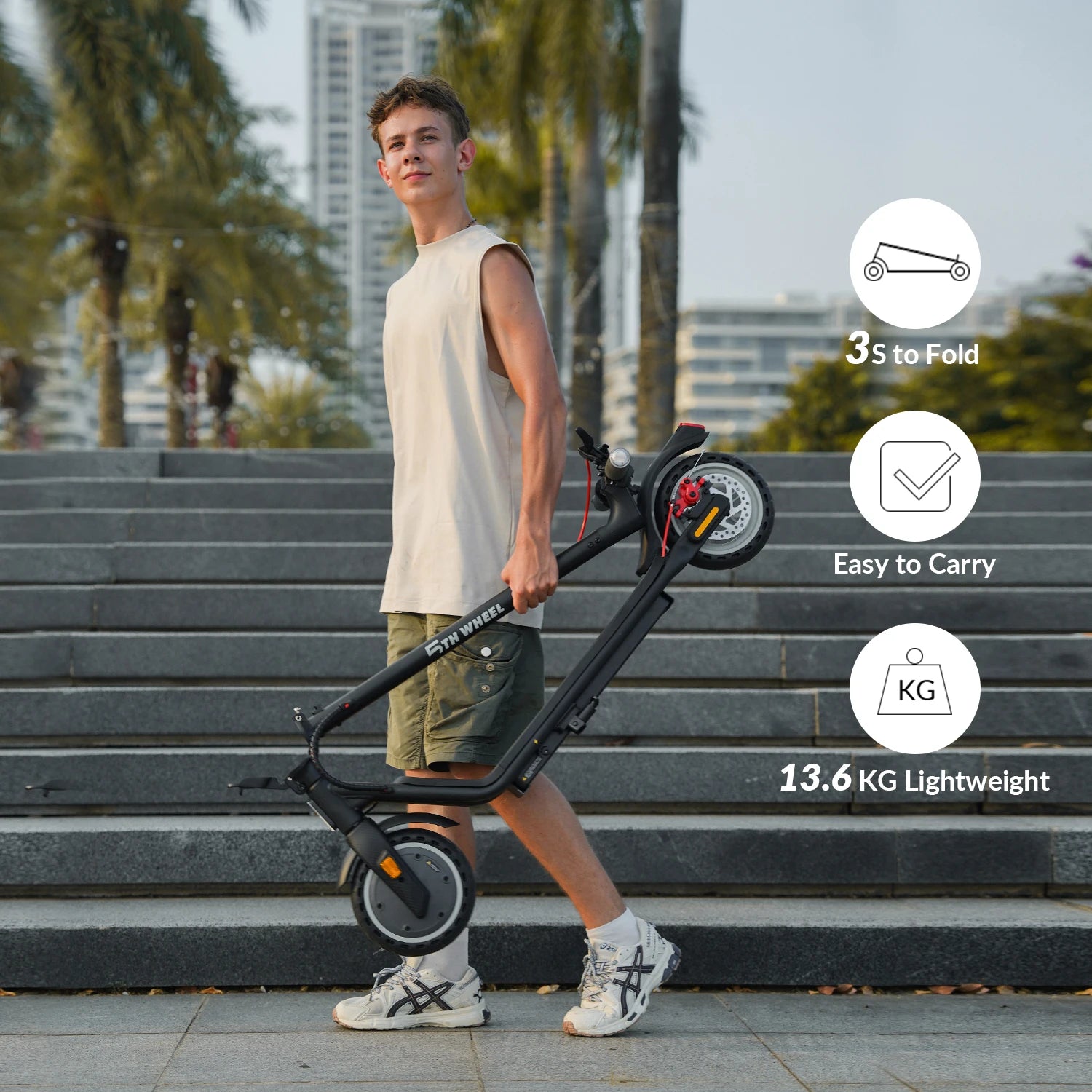 Patinete eléctrico de quinta rueda, neumáticos sólidos de 8,5", potencia máxima