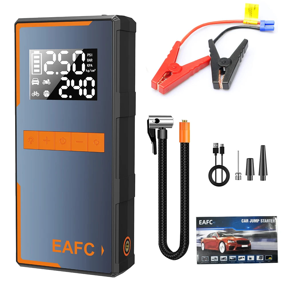 EAFC 4-in-1 Car Emergency Jump Starter 1200A Peak Current 150PSI Air Pump Tire Inflator Power Bank Booster Multipurpose Tool