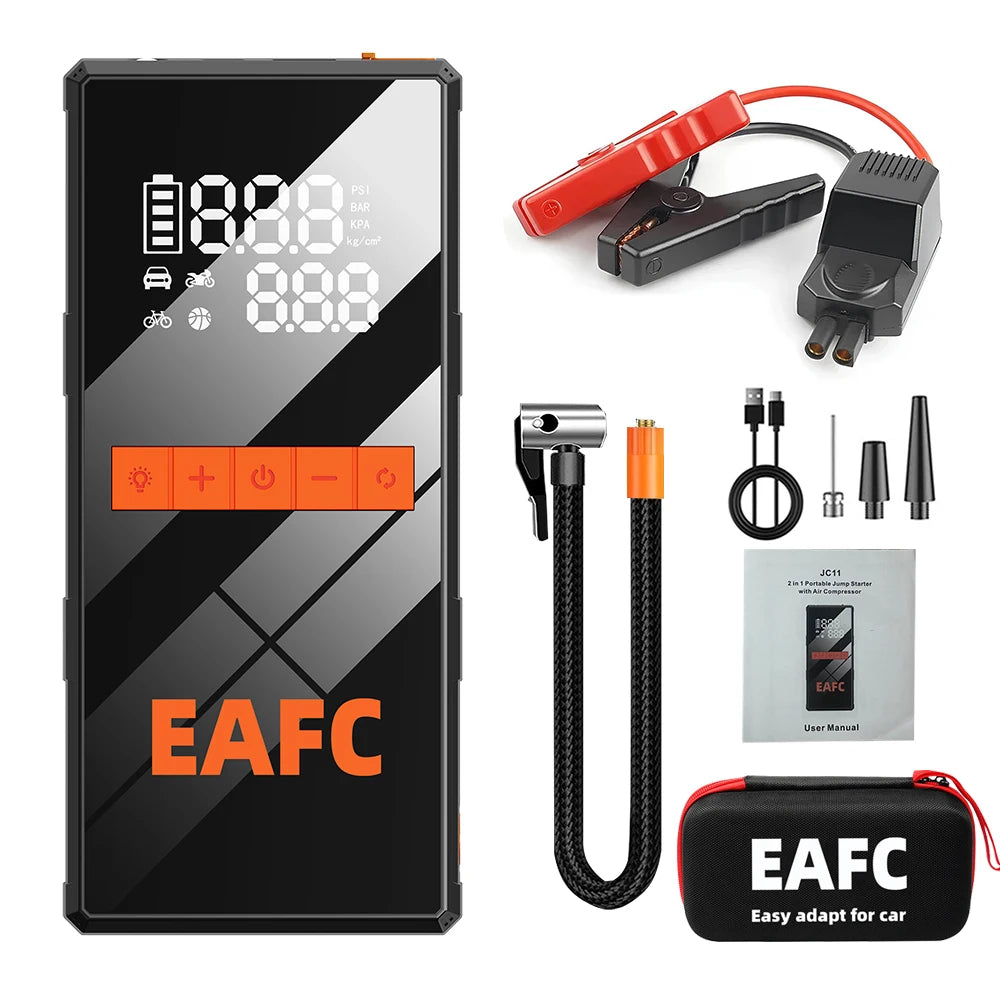 EAFC 4-in-1 Car Emergency Jump Starter 1200A Peak Current 150PSI Air Pump Tire Inflator Power Bank Booster Multipurpose Tool