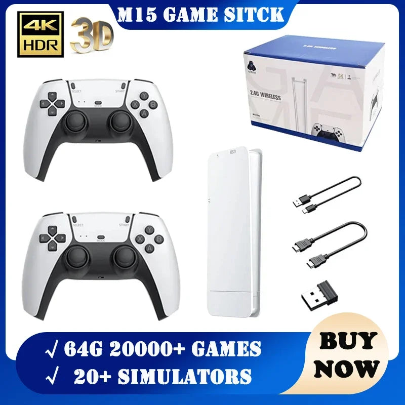 Consola de juegos portátil M15 Game Stick Mini TV, mandos inalámbricos, 64 GB