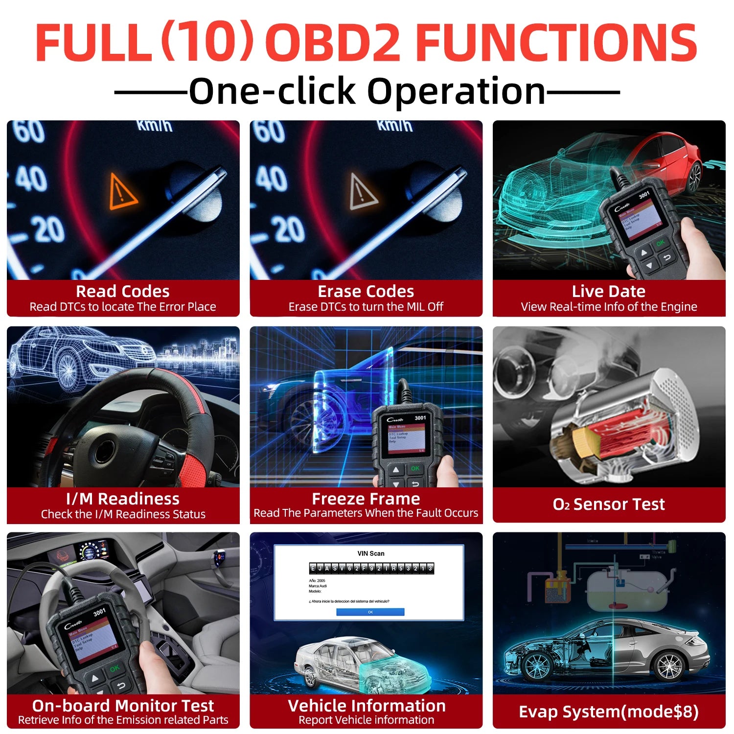 LAUNCH Creader 3001 OBD2 Scanner Lector de códigos de falla del motor