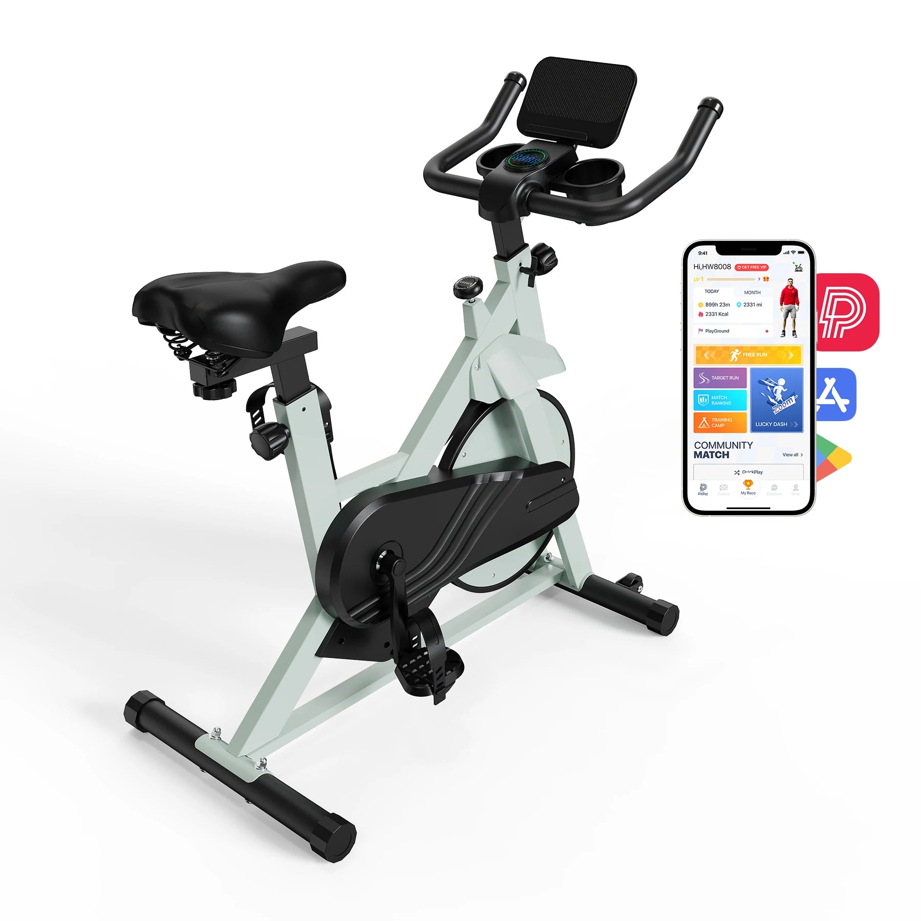 Bicicleta estática con control magnético Superun, soporte grande para tableta