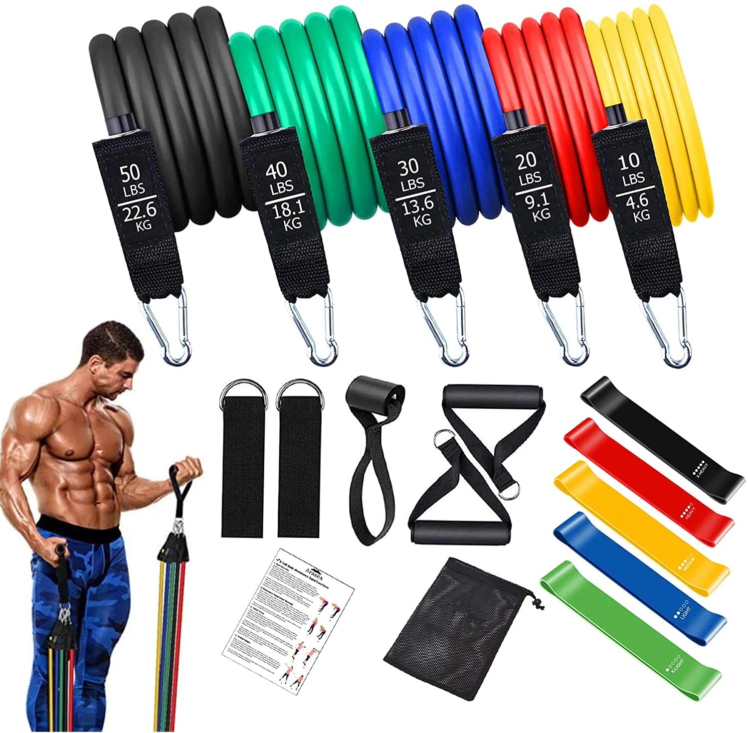Barra de entrenamiento, juego de bandas de resistencia para fitness, pilates