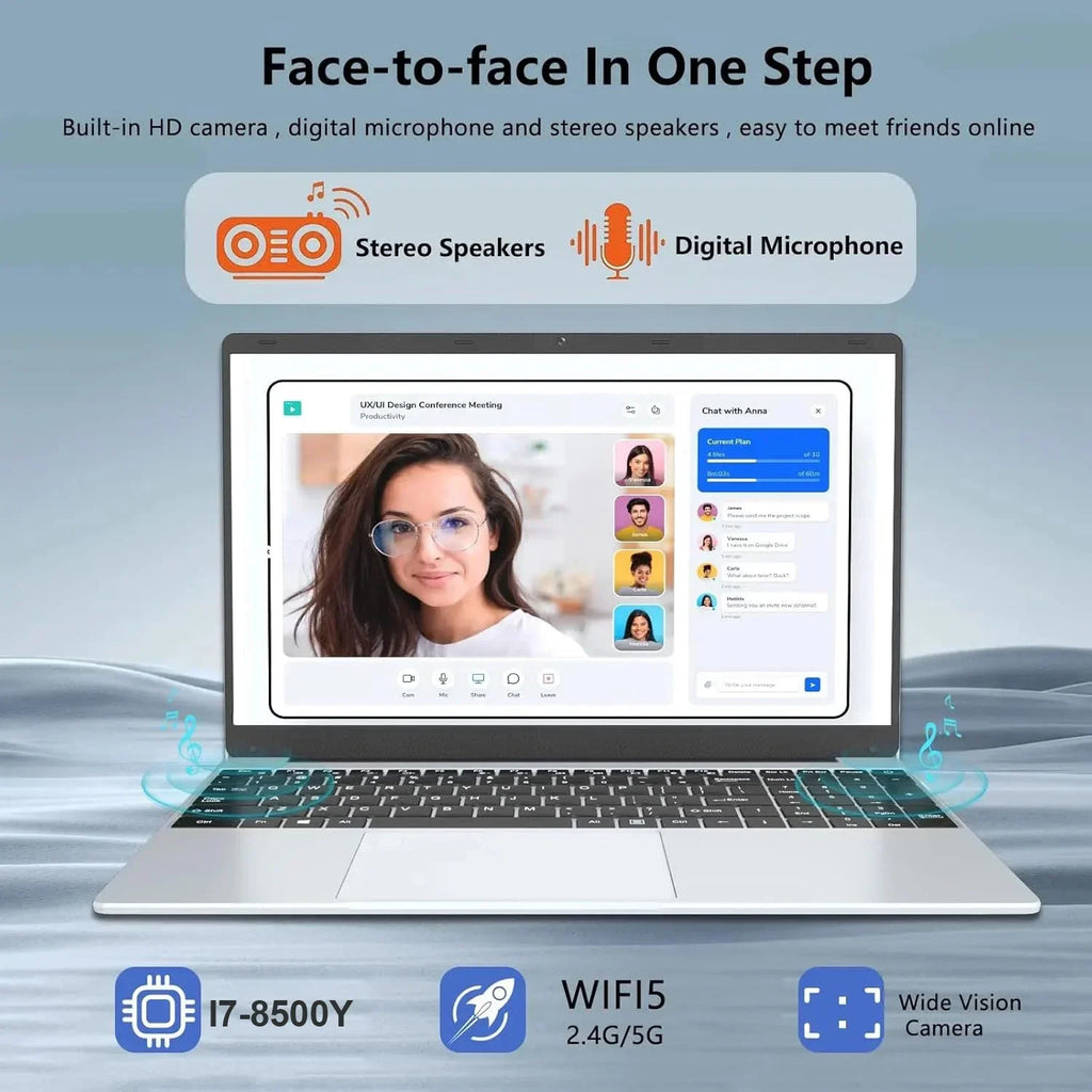 Portátil de 15,6" con procesador Intel Core 8500Y, 16 GB de RAM