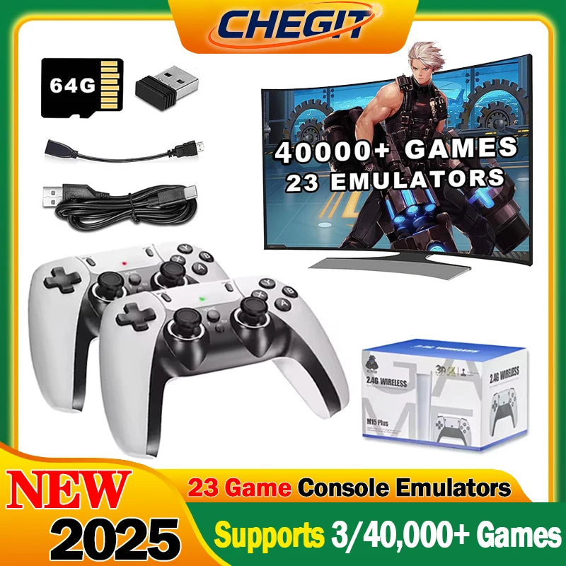 4K TV Game Stick, 64GB Built-in 3/40000+ Retro Games Console with Wireless Gamepads, Supports 23+ Simulators for HD TV Gaming