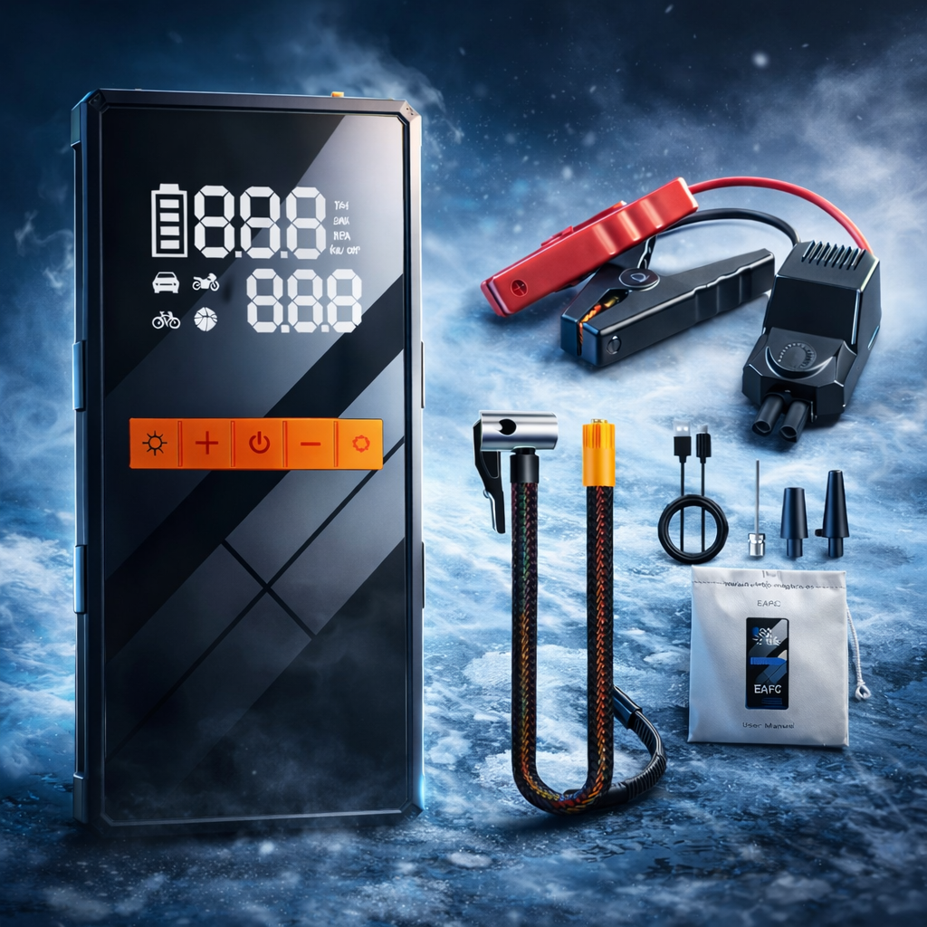 Arrancador de Batería EAFC 4 en 1 - 1200A con Compresor 150PSI y Power Bank